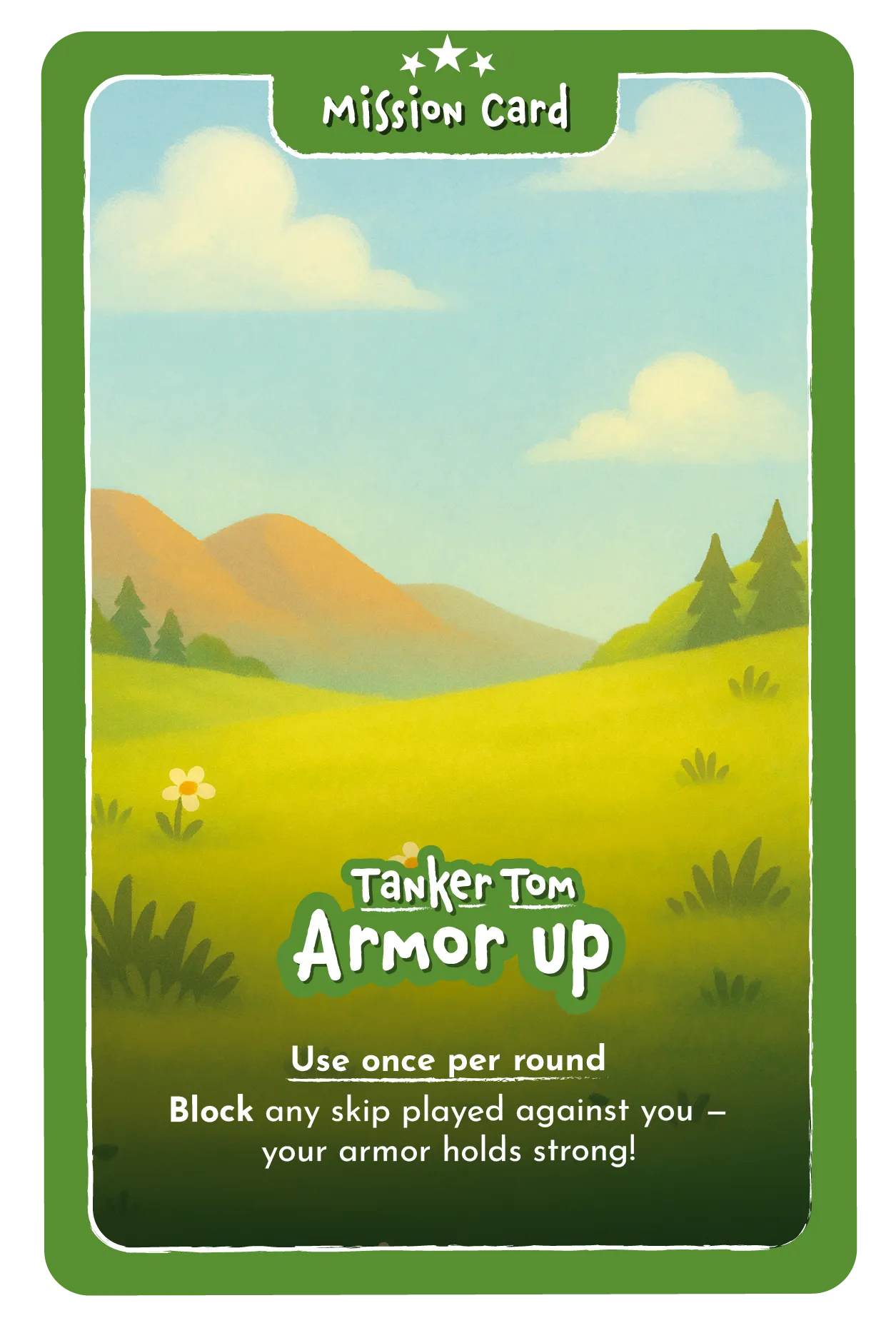 Mission card — Tanker Tom, Armor Up.
